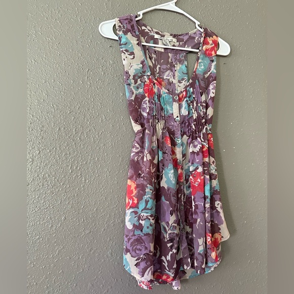 American Rag Sheer Tie Back Racer Back Purple Floral Print Blouse Size M - Picture 2 of 11